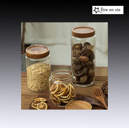 Wood Lid Glass Airtight Canister