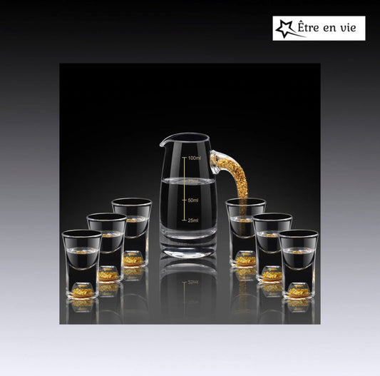 7pcs Set Verre d'or transparente