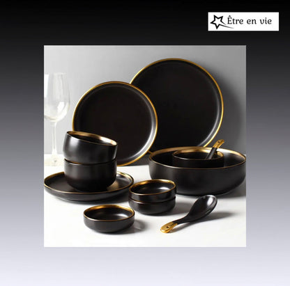 Black Ceramic Dinner Plates Set