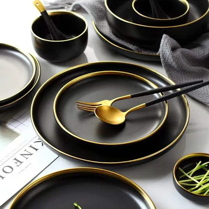 Black Ceramic Dinner Plates Set