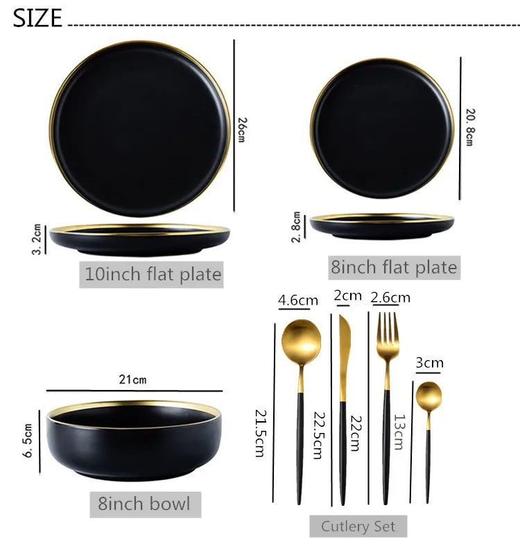 Black Ceramic Dinner Plates Set