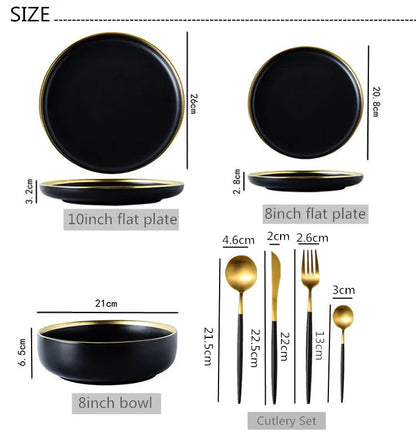 Black Ceramic Dinner Plates Set