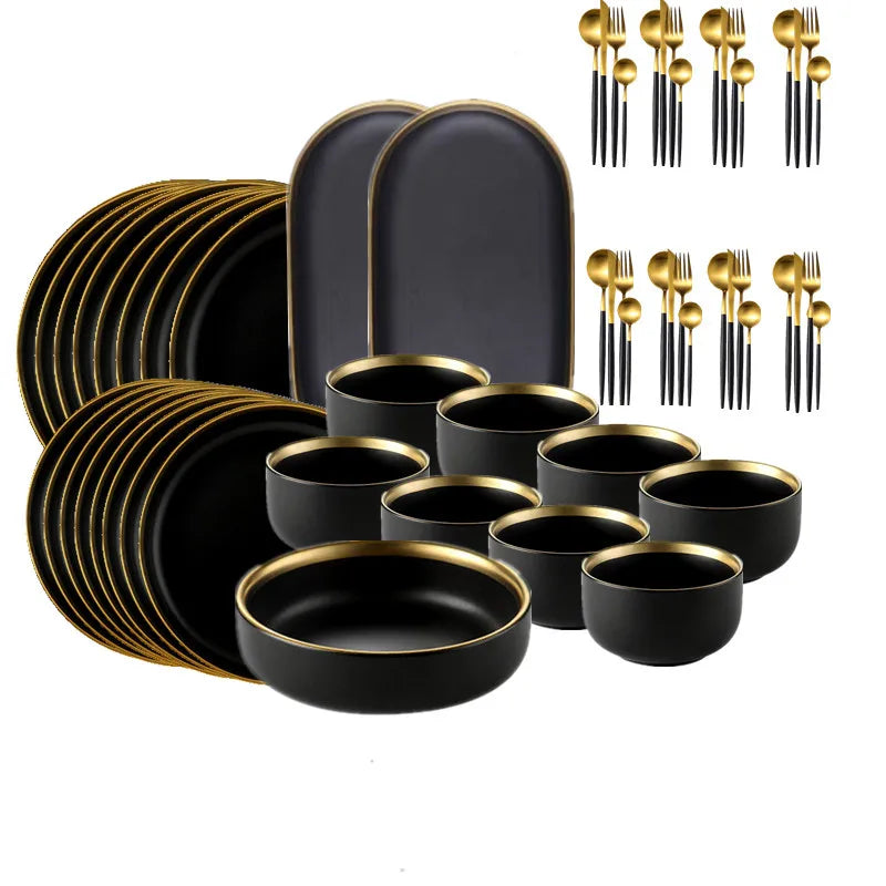 Black Ceramic Dinner Plates Set