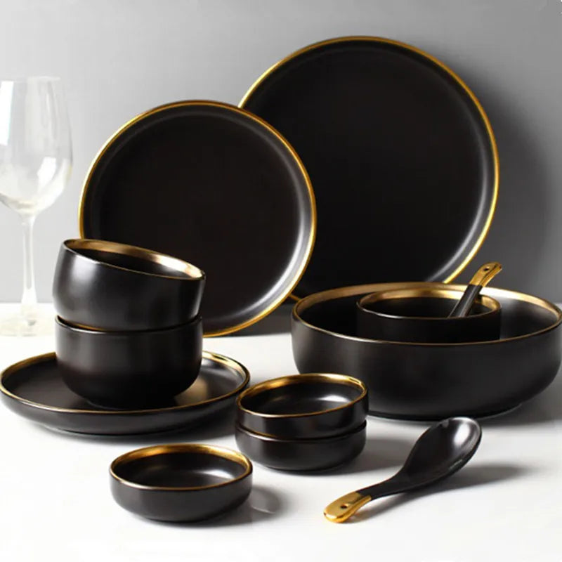 Black Ceramic Dinner Plates Set