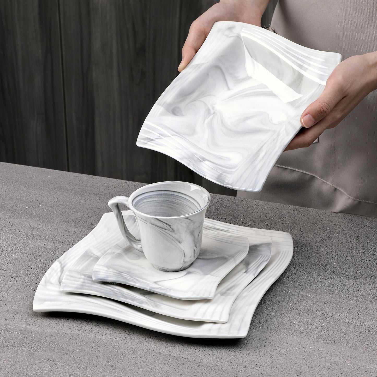 Grey Marble Porcelain Dinnerware Set