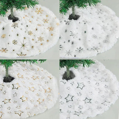 Plush Christmas Tree Skirt White Snowflakes Faux