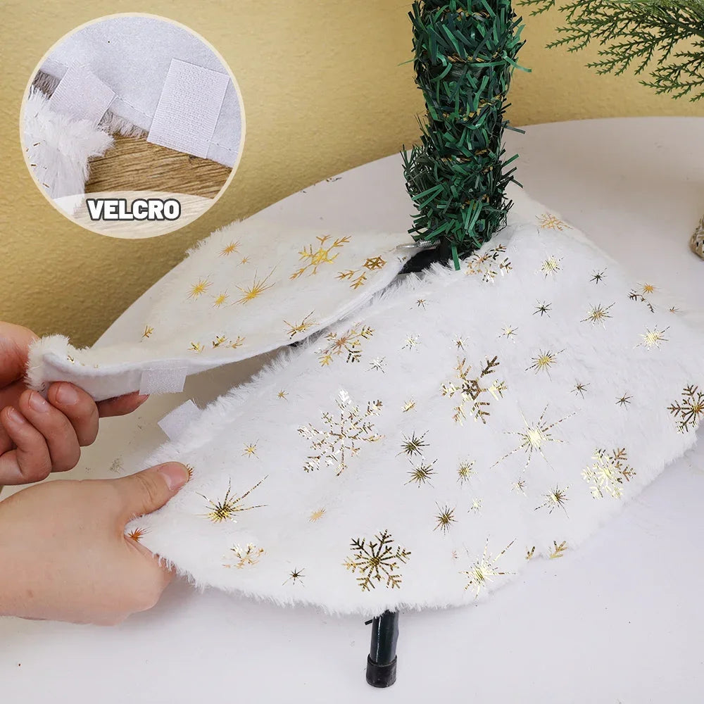 Plush Christmas Tree Skirt White Snowflakes Faux