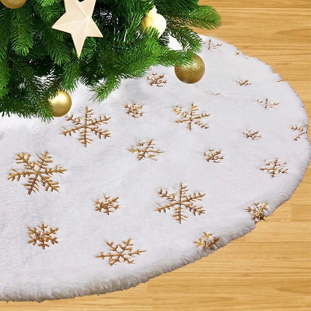 Plush Christmas Tree Skirt White Snowflakes Faux